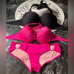 Black bikini bombshell and hot pink push-up top plus M bottoms